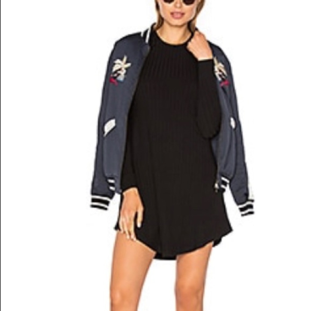 Revolve long sleeve ribbed black mini dress